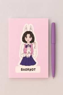 Блокнот А7 Аниме "Влюбленная девушка с зайчиком"