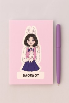 Блокнот А7 Аниме "Влюбленная девушка с зайчиком"