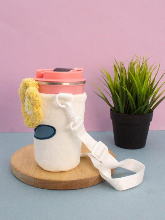 Футляр плюшевый для термоса &quot;Flower&quot;, beige (13*10 см) 