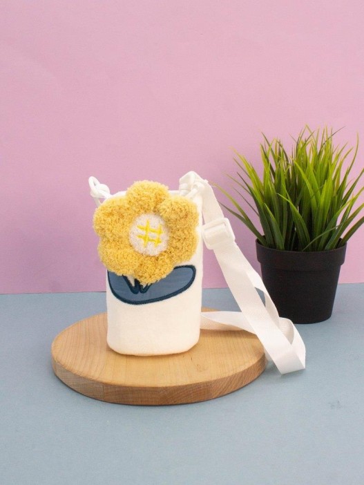 Футляр плюшевый для термоса &quot;Flower&quot;, beige (13*10 см) 