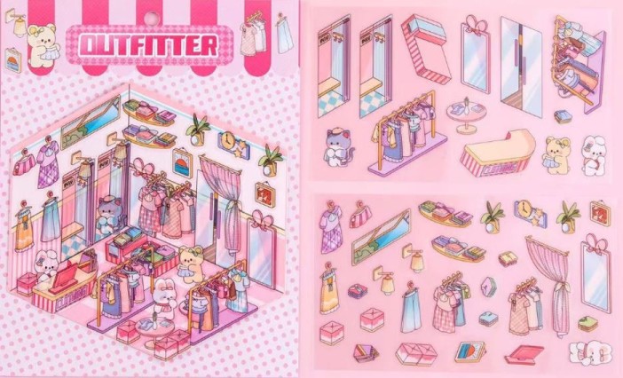 Наклейки+пинцет для творчества румбокс "Магазин одежды", розовые (16*20 см) 