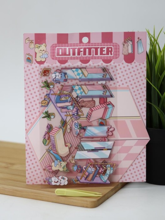 Наклейки+пинцет для творчества румбокс "Магазин одежды", розовые (16*20 см) 