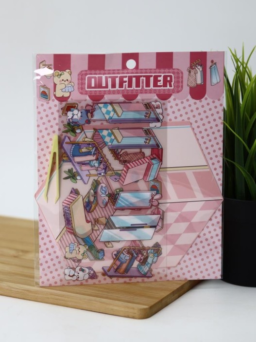 Наклейки+пинцет для творчества румбокс "Магазин одежды", розовые (16*20 см) 