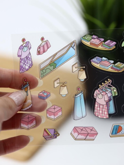 Наклейки+пинцет для творчества румбокс "Магазин одежды", розовые (16*20 см) 