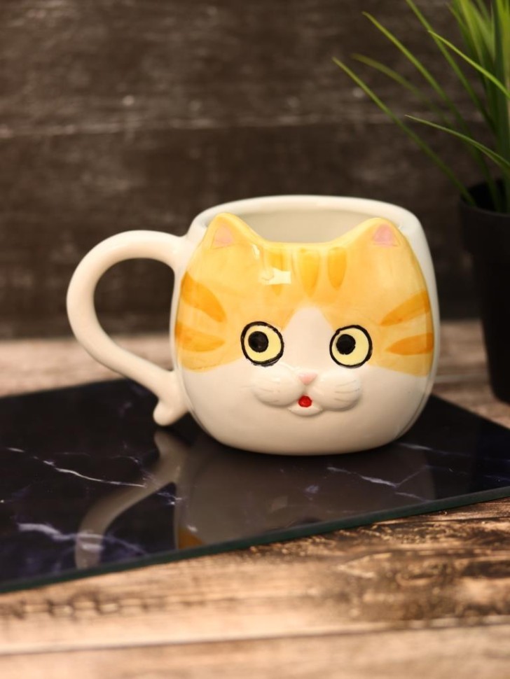 Кружка керамическая iLikeGift "Рыжий кот", оранжевая (410мл)