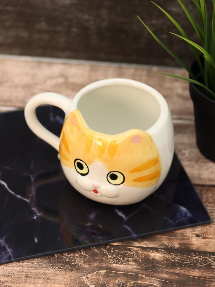 Кружка керамическая iLikeGift "Рыжий кот", оранжевая (410мл)