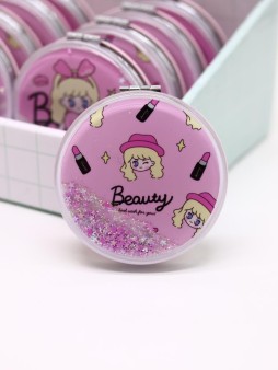 Зеркало раскладное "Девочка и шляпа", pink, 7*7 см