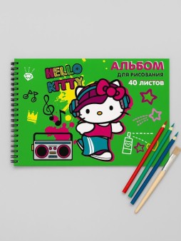 Альбом для рисования А4 "Hello Kitty-2", 40 л, на гребне, мел. обложка 235 гр/м2