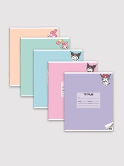 Тетрадь А5 "Kuromi+My Melody", 18л, линейка , обл. мелов. картон + ВД-лак, mix