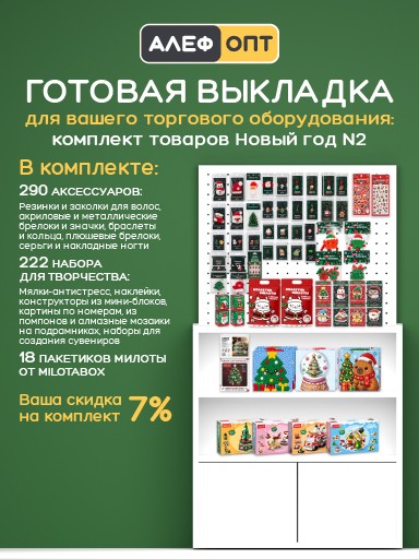 Готовый комплект для выкладки Новогодних аксессуаров и наборов для творчества №2