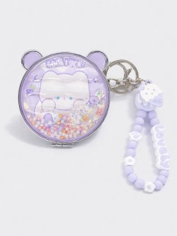 Раскладное зеркало-шейкер с брелоком "Kitty sweets", фиолетовое (7*7 см)