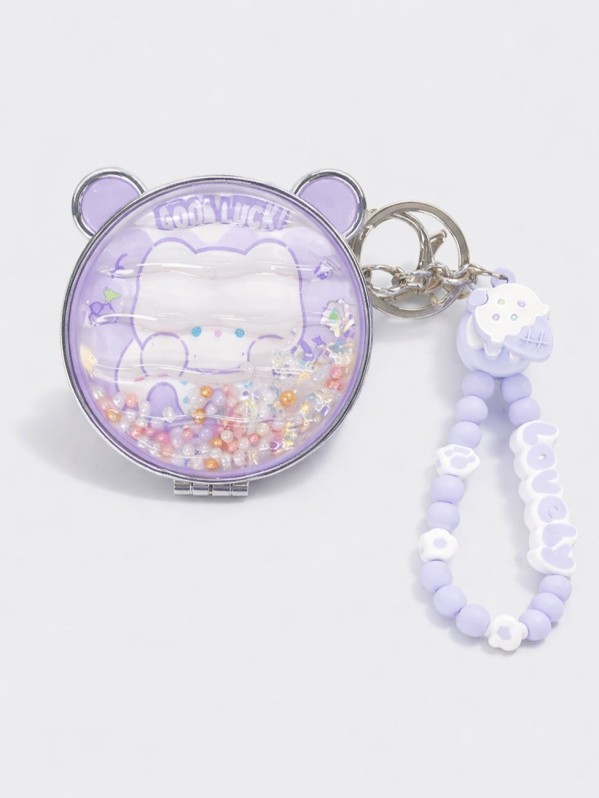 Раскладное зеркало-шейкер с брелоком "Kitty sweets", фиолетовое (7*7 см) 