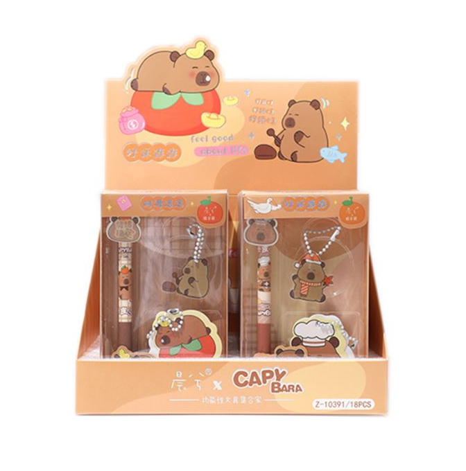 Набор ручка + 2 брелока "Cute capybara", mix, шоу-бокс 18 шт. 