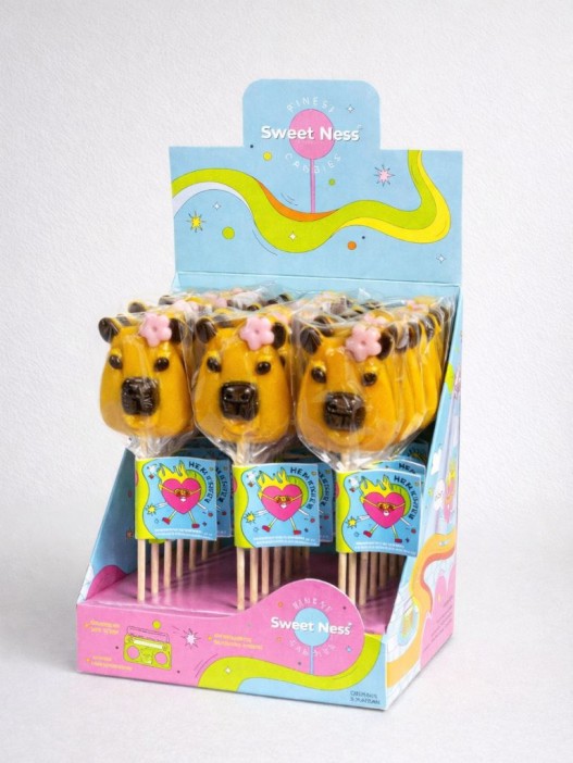 Карамель леденцовая изомальт "Капибара с цветочком" ш/б 21шт х 24гр (абрикос) 