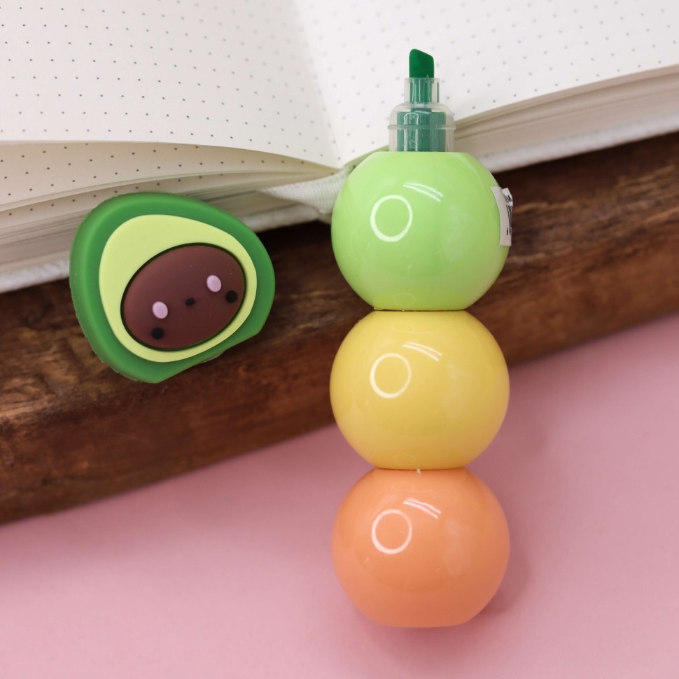 Маркер текстовыделитель "Avocado ball", 3 в 1, mix, шоу-бокс 24 шт.