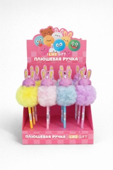 Ручка шариковая с помпоном "Баннипуфф" микс, шоубокс iLikeGift 16 шт.