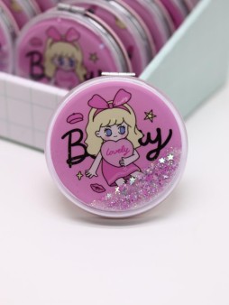 Зеркало раскладное "Девочка и сердце", pink, 7*7 см