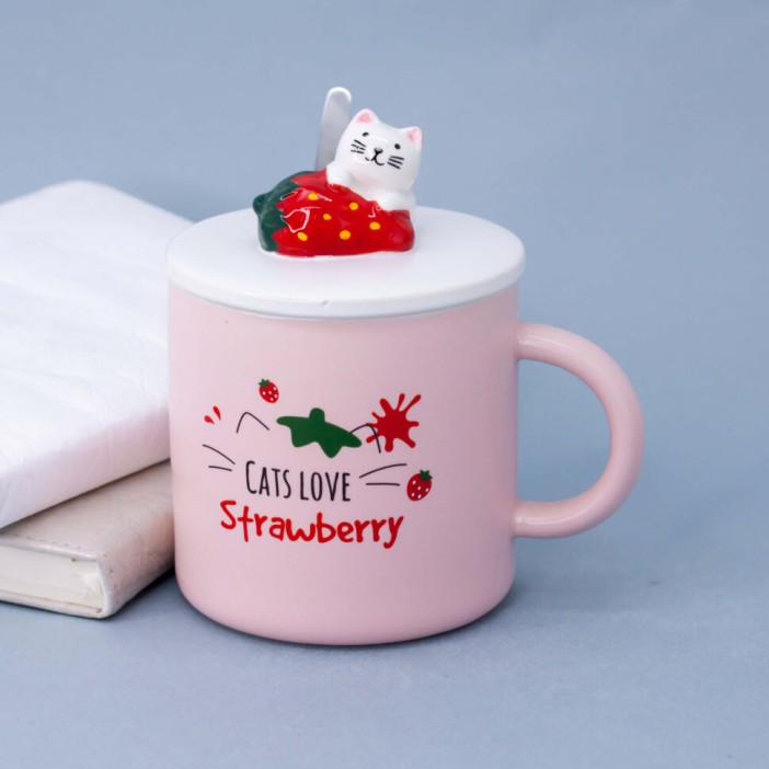 Кружка "Cat strawberry", pink (01) (450ml) 