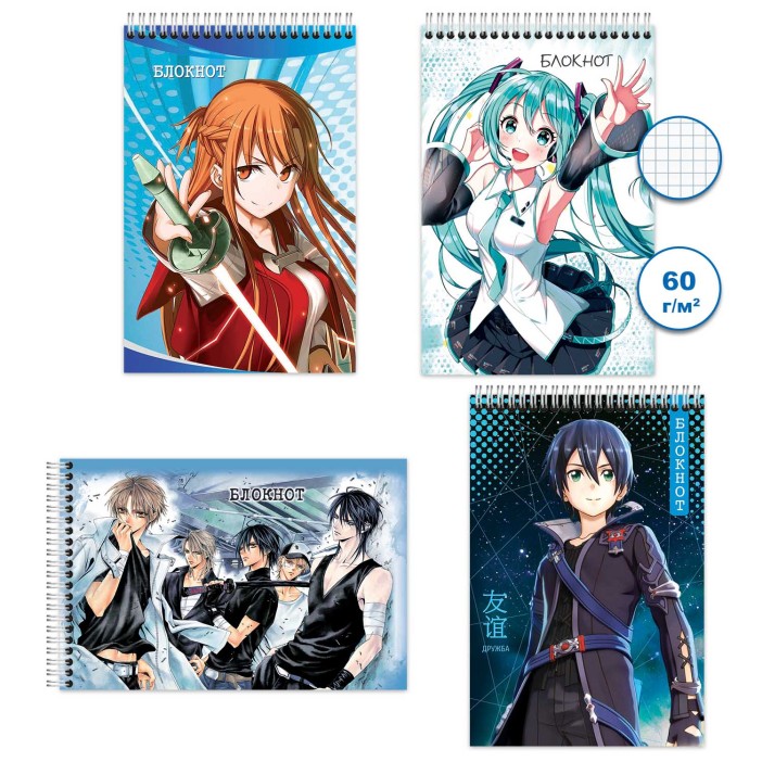 Блокнот на спирали "Аниме герои", 48л, mix (10х15 см) 
