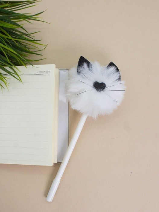 Ручка с помпоном "Meow", white 