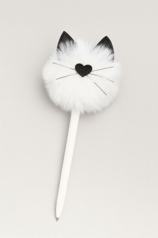 Ручка с помпоном "Meow", white