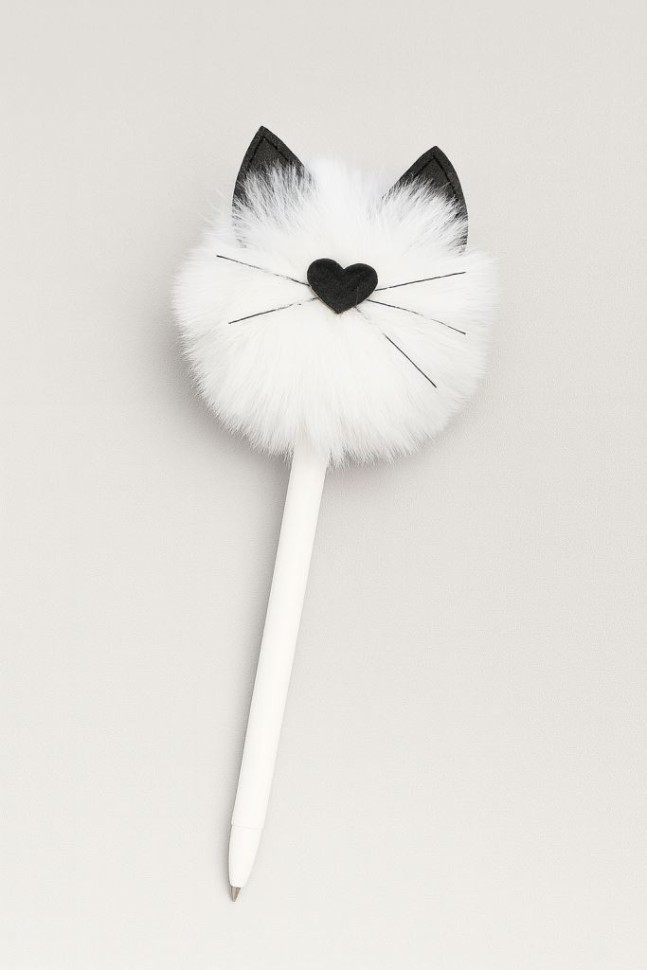 Ручка с помпоном "Meow", white