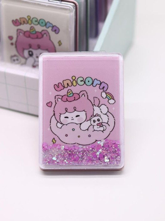 Зеркало шейкер раскладное &quot;Unicorn&quot;, розовое, 8*6 см 