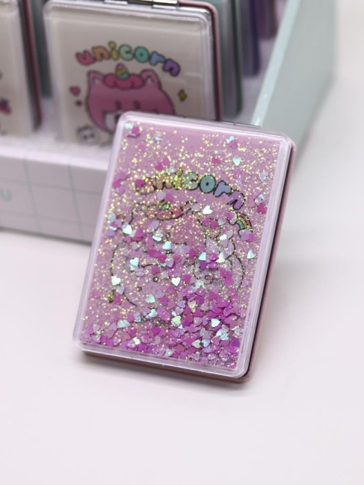 Зеркало шейкер раскладное &quot;Unicorn&quot;, розовое, 8*6 см 