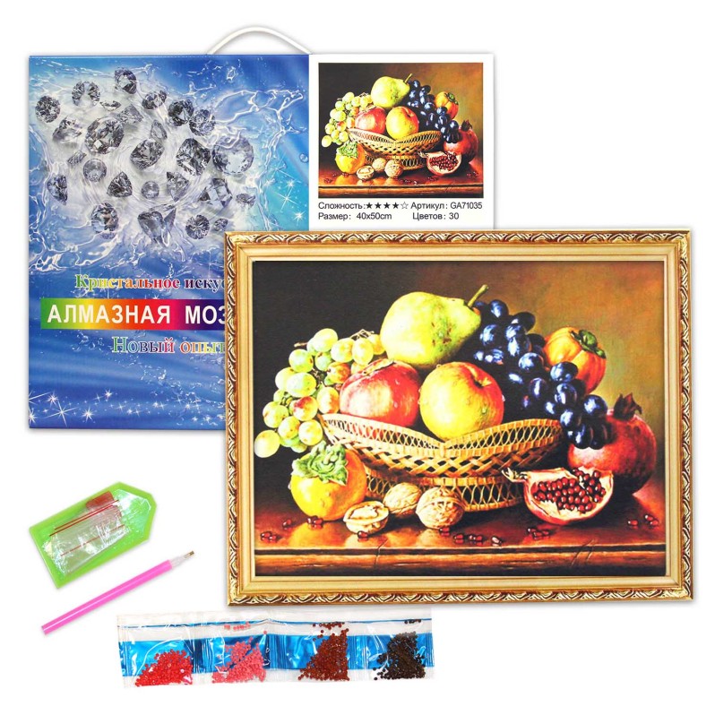 Алмазная мозаика &quot;Фрукты&quot;, полная выкладка, на подрамнике, 40*50 см 