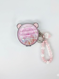 Раскладное зеркало-шейкер с брелоком "Свинка и сладости", розовое (7*7 см)