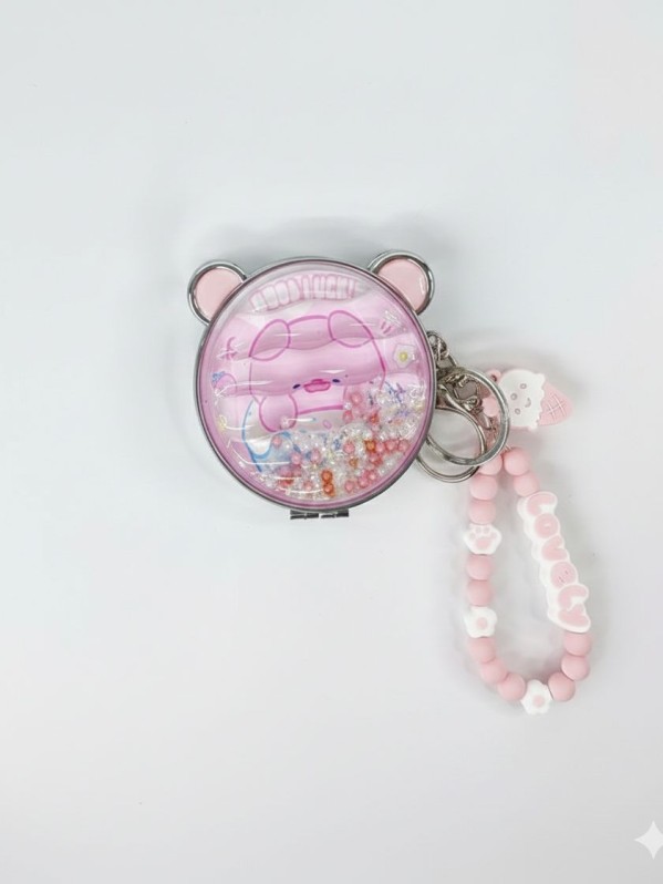 Раскладное зеркало-шейкер с брелоком "Pig sweets", розовое (7*7 см) 