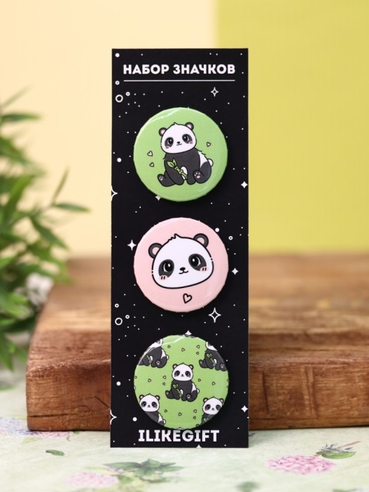 Набор значков 3 шт. iLikeGift Аниме «Panda» 