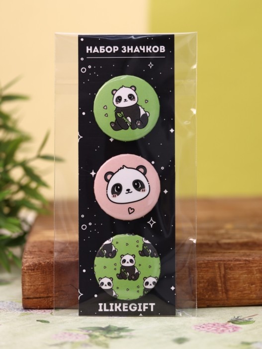 Набор значков 3 шт. iLikeGift Аниме «Panda» 