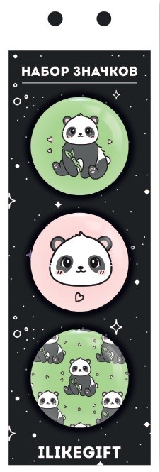 Набор значков 3 шт. iLikeGift Аниме «Panda» 
