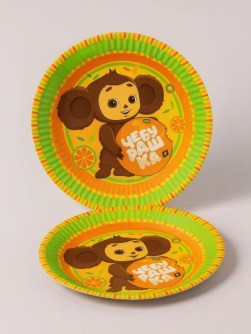 Набор бумажных тарелок 6 шт. "Чебурашка", (d=180 мм)