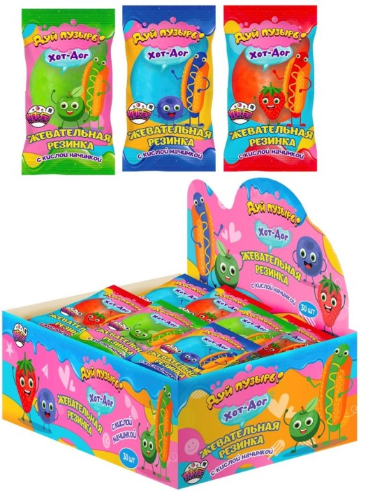 Жевательная резинка с кислой начинкой «Дуй пузырь! Хот-дог», 30 шт. 