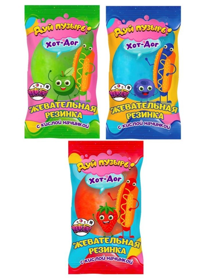 Набор жевательная резинка с кислой начинкой "Дуй пузырь! Хот-дог", 30 шт
