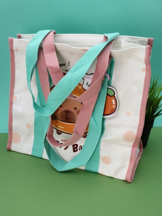 Сумка шоппер &quot;Capybara in a circle&quot;, white (33.5*16*29 см) 