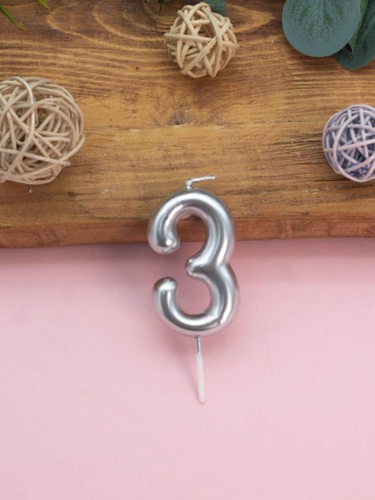 Свеча для торта &quot;Silver glow&quot; цифра 3, (6 см) 