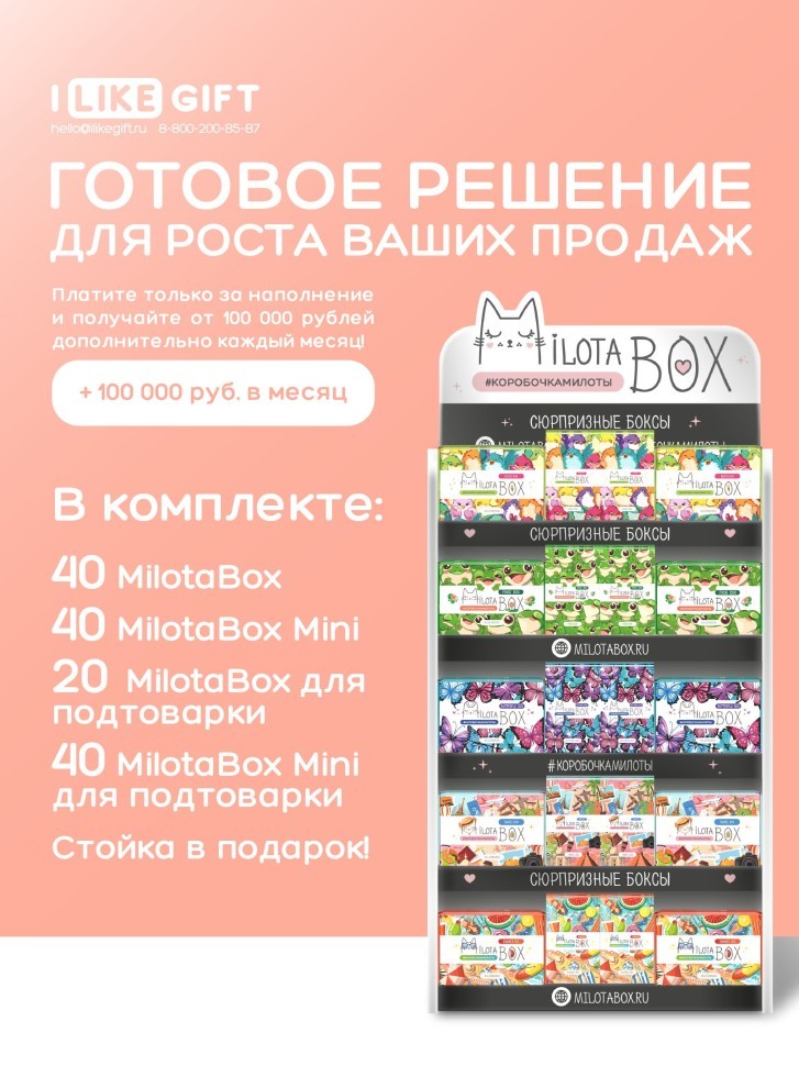 Стойка MiLOTA BOX + комплект боксов ХИТ 3 (60 + mini 80 шт)