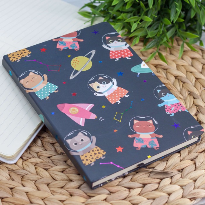 Блокнот (A5) "Space cat and rocket", black (14.5*21) 
