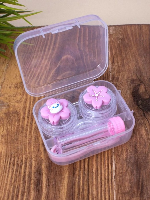 Контейнер для линз &quot;Duble flower-cat&quot;, pink 