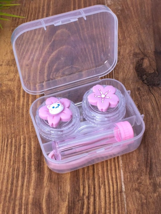 Контейнер для линз &quot;Duble flower-cat&quot;, pink 