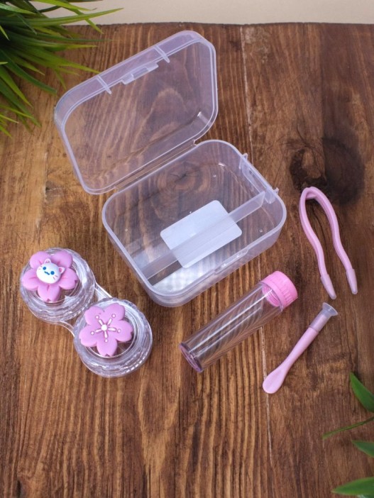 Контейнер для линз &quot;Duble flower-cat&quot;, pink 