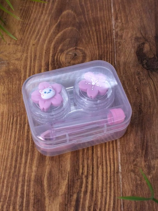 Контейнер для линз &quot;Duble flower-cat&quot;, pink 