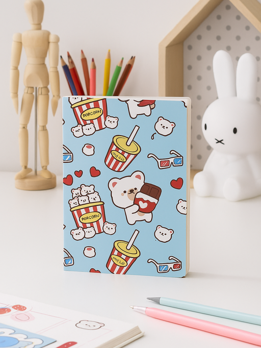 Блокнот (А5) "Мишка фастфуд", синий (14,5х21 см)