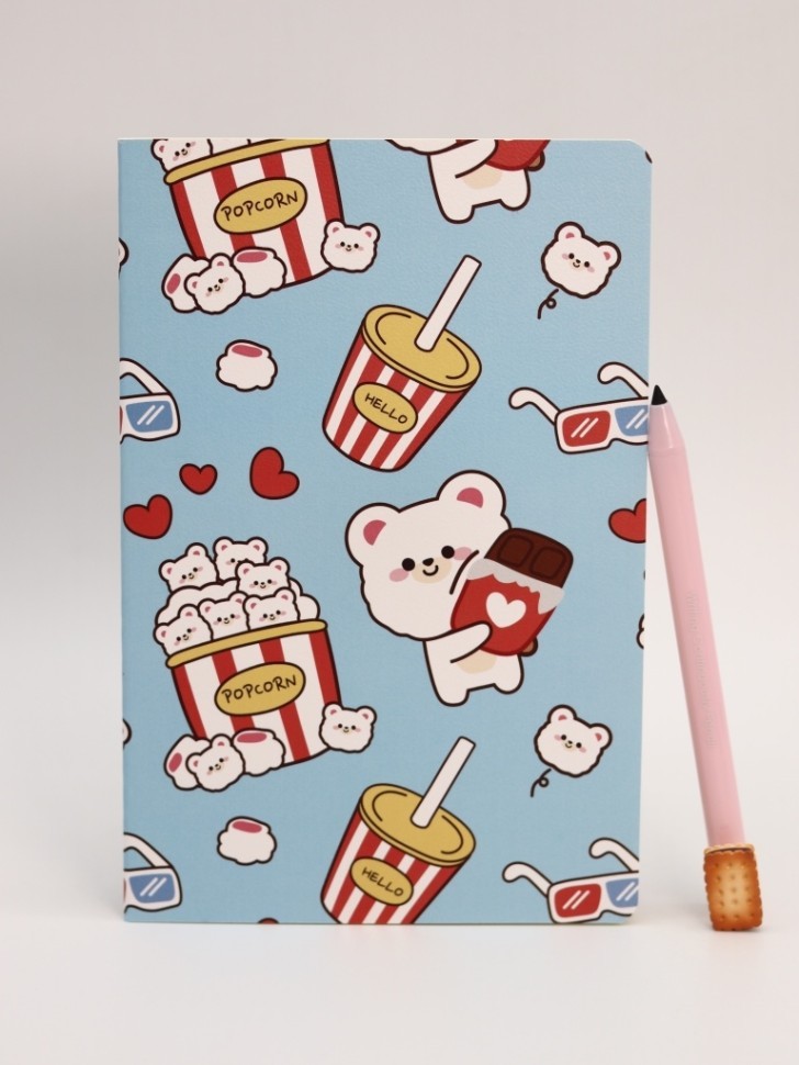 Блокнот (А5) "Мишка фастфуд", синий (14,5х21 см)