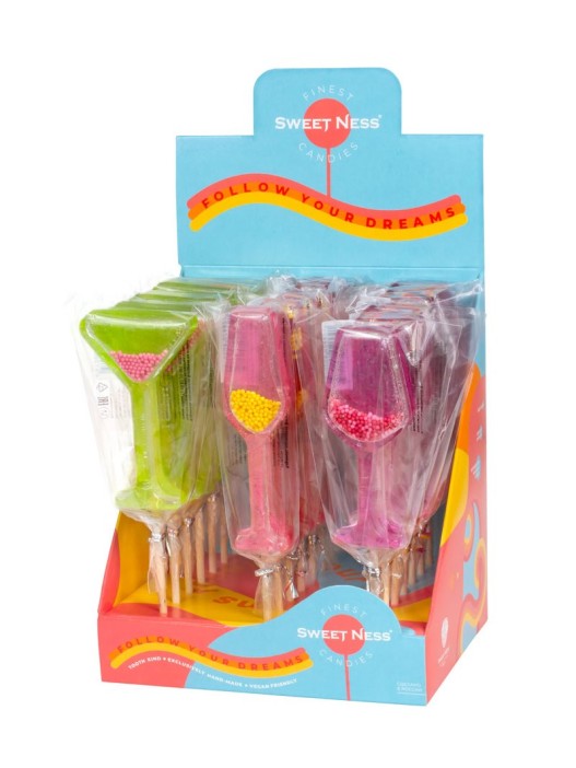 Карамель леденцовая изомальт &quot;Бокалы&quot; ш/б 21шт х 30-35г (клуб/шампан, мохито/лим-лайм, малина) 
