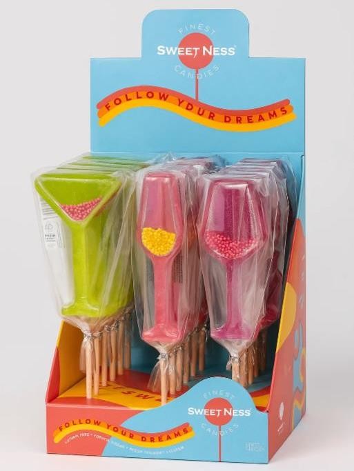 Карамель леденцовая изомальт &quot;Бокалы&quot; ш/б 21шт х 30-35г (клуб/шампан, мохито/лим-лайм, малина) 