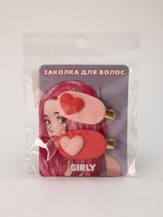 Набор заколок для волос GIRLY 2 шт. "Soft hearts", pink 